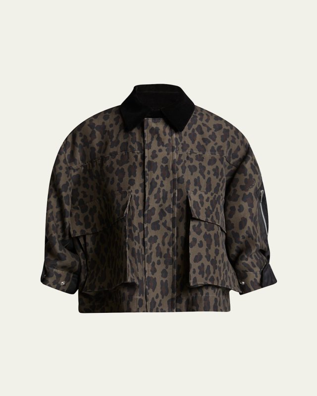 Hybrid Leopard Three-Quarter Sleeve Jacket